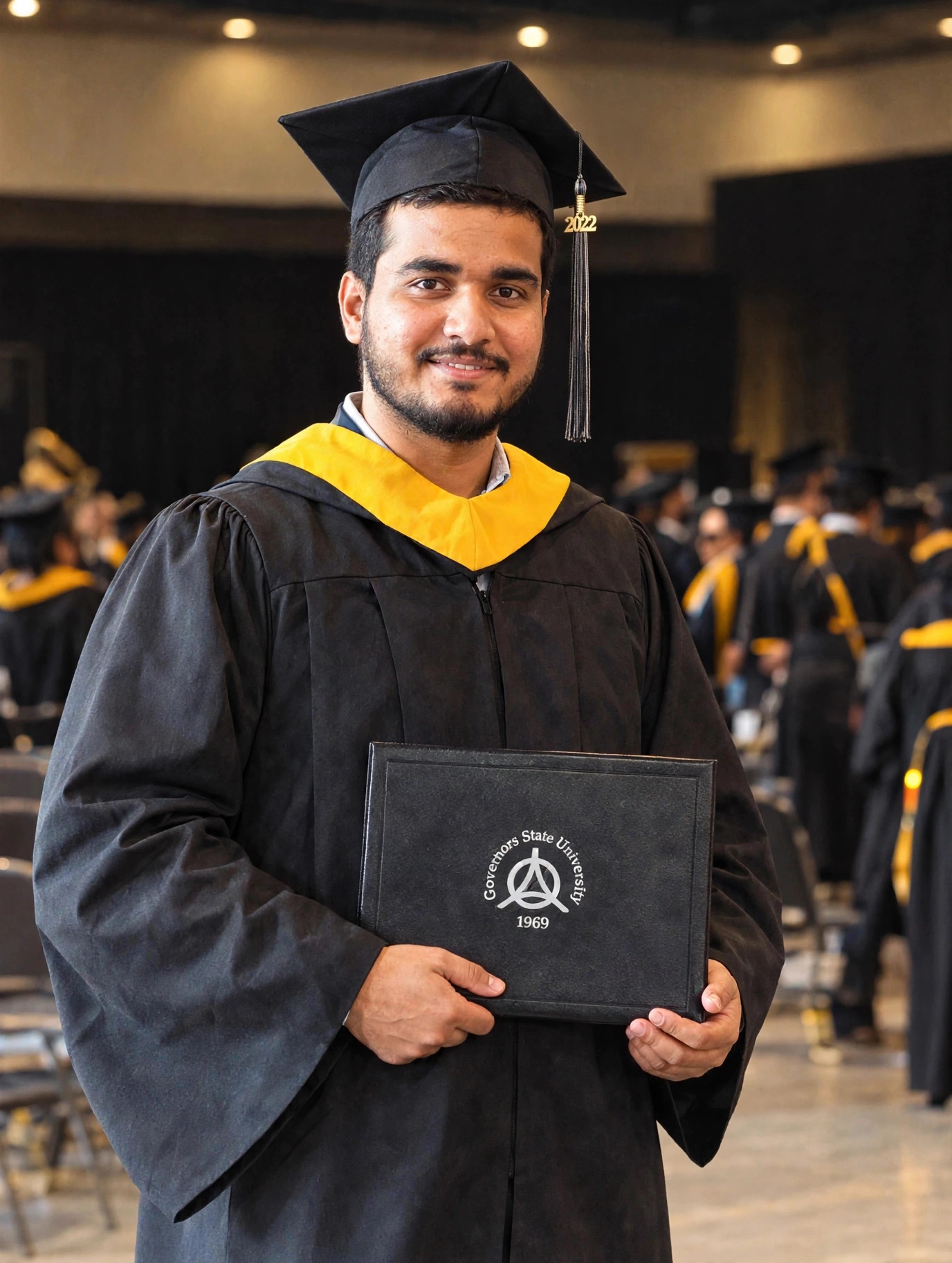 Somesh Motupally at his 2022 graduation from Governors State University